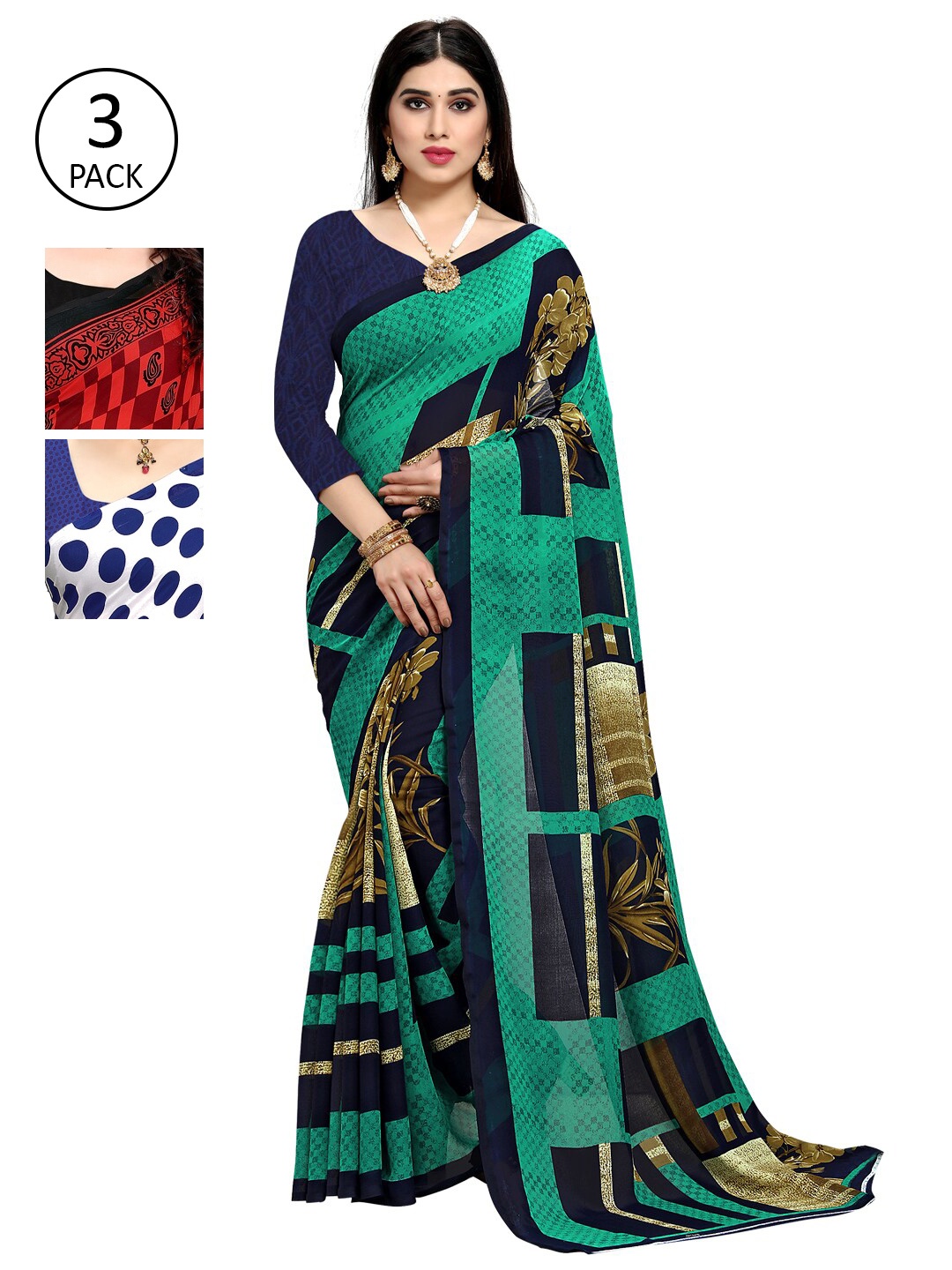 

KALINI Multi Pack of 3 Printed Poly Georgette Saree