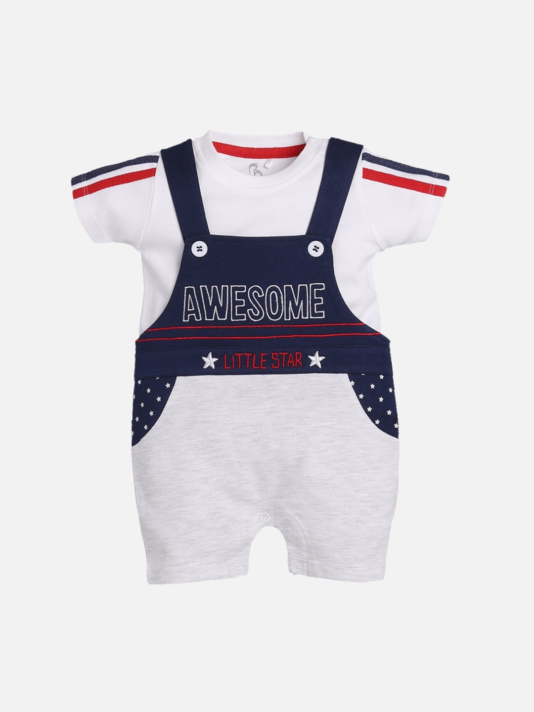 

BABY GO Boys Grey & Blue Pure Cotton Dungaree With T-Shirt