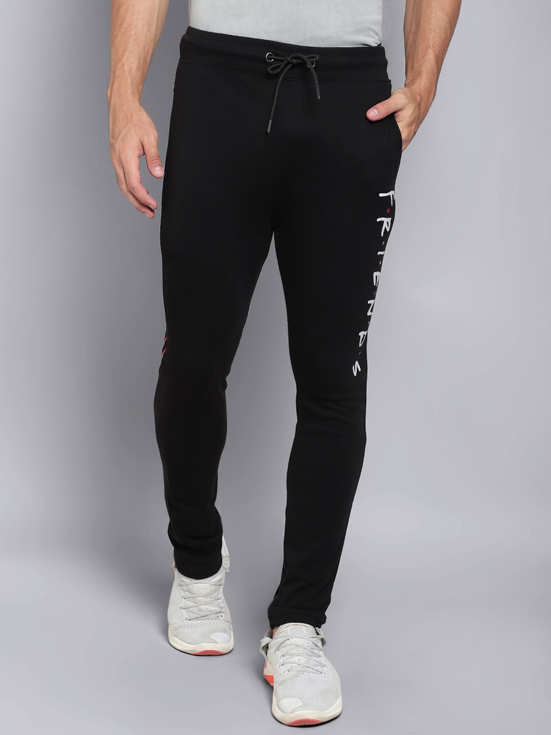 

Free Authority Men Black Friends Featured Straight-Fit Pure Cotton Track Pants