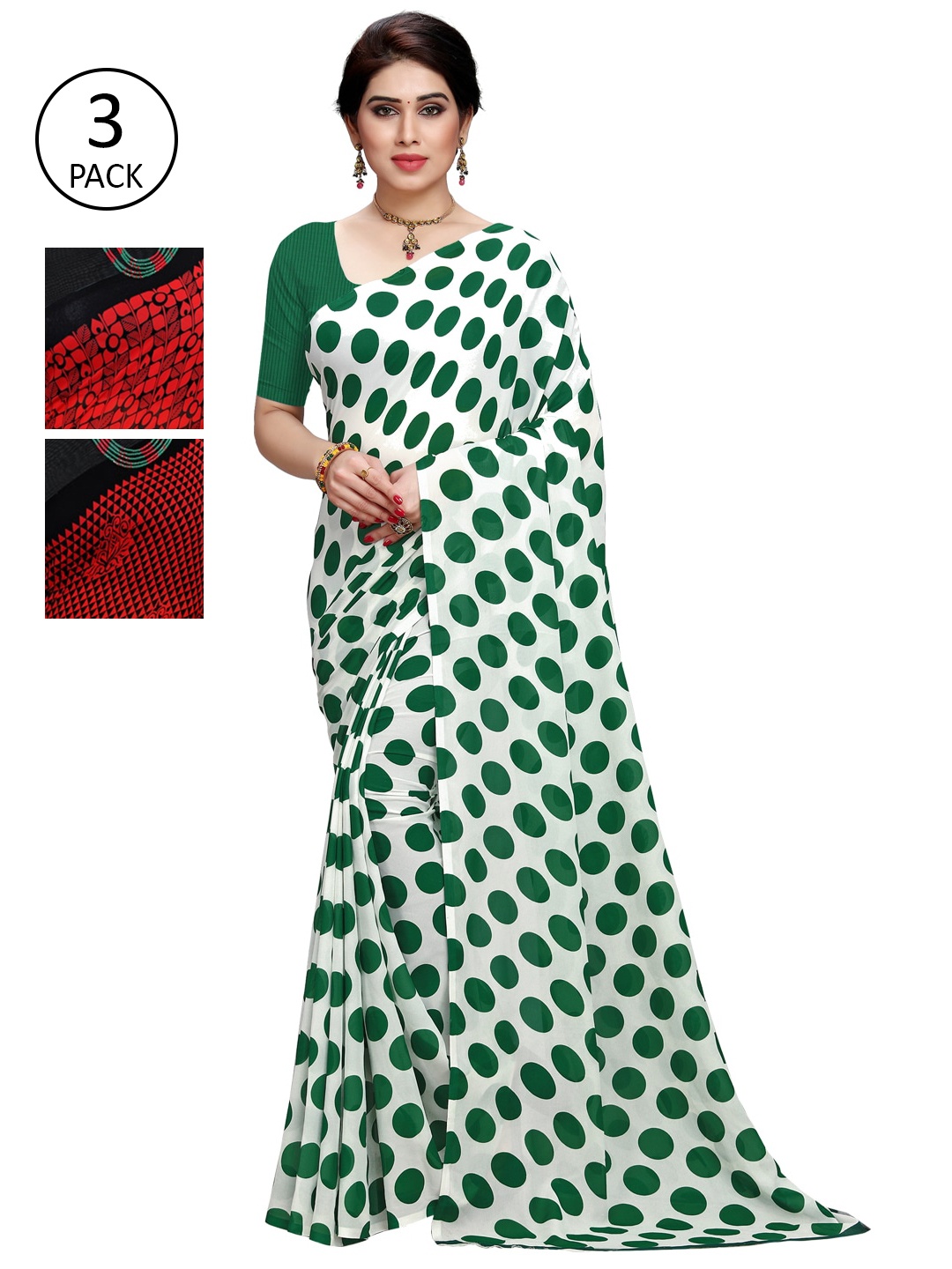 

KALINI Women Pack of 3 Printed Poly Georgette Sarees, White