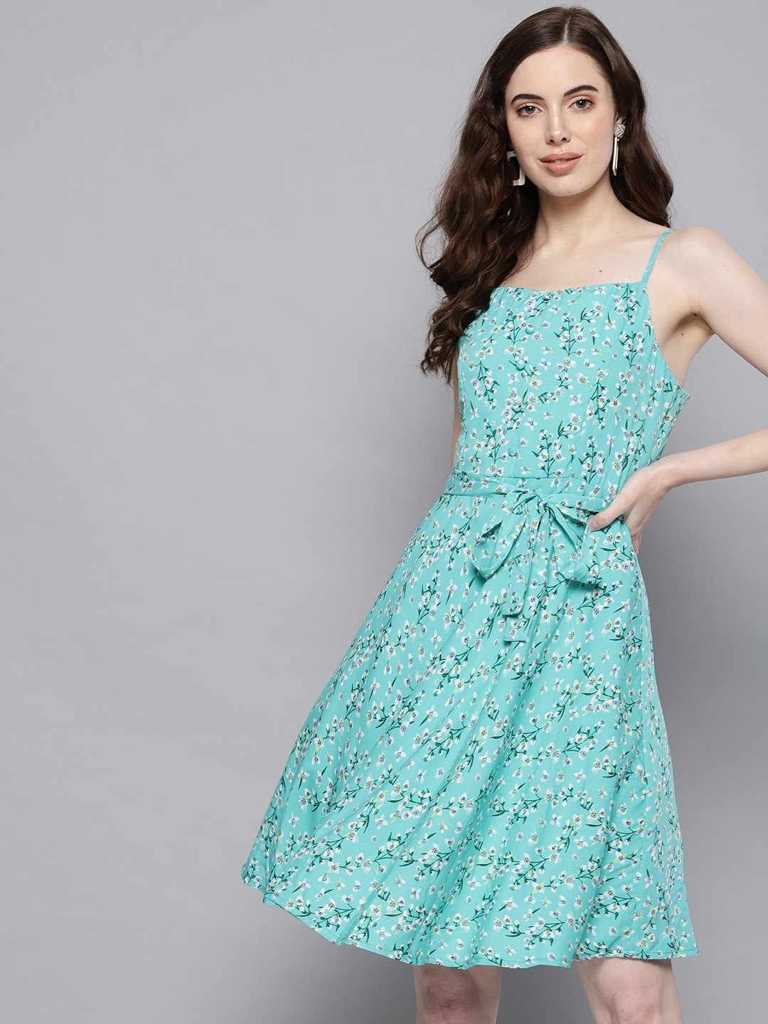 

Carlton London Blue & White Floral Crepe A-Line Dress