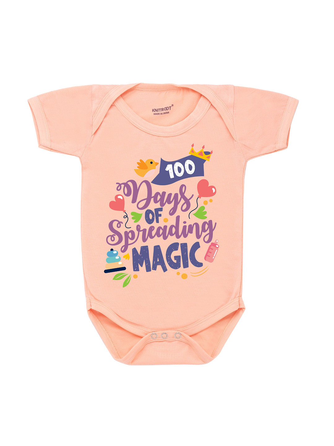 

KNITROOT Infants Peach-Coloured Magic Graphic Printed Bodysuit