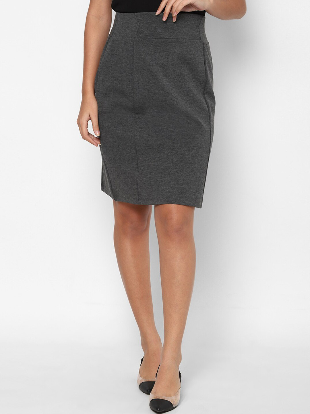 

Allen Solly Woman Women Grey Self Design Knee-Length Pencil Skirt