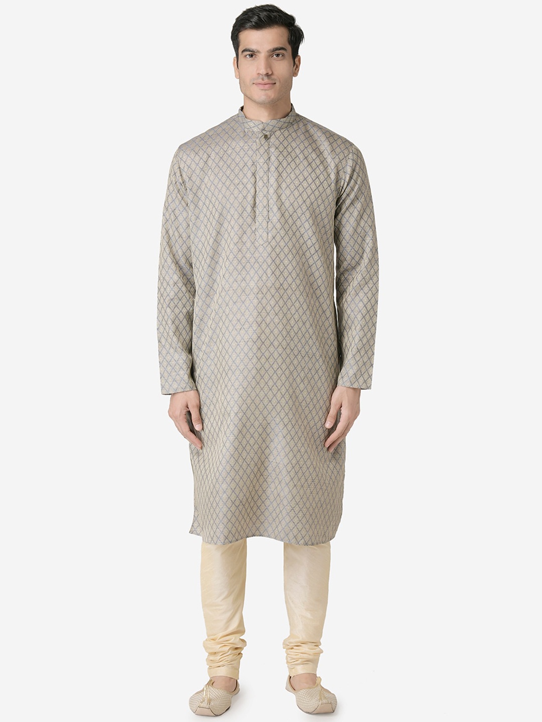 

TABARD Men Jacquard Self Design Grey Kurta & Churidar Set
