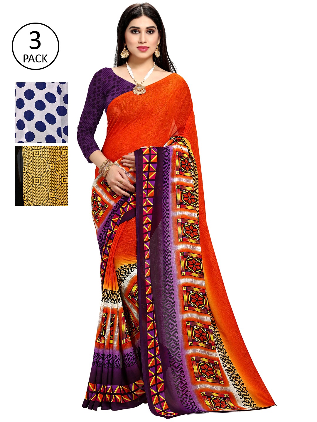 

KALINI Multi Pack of 3 Printed Poly Georgette Saree
