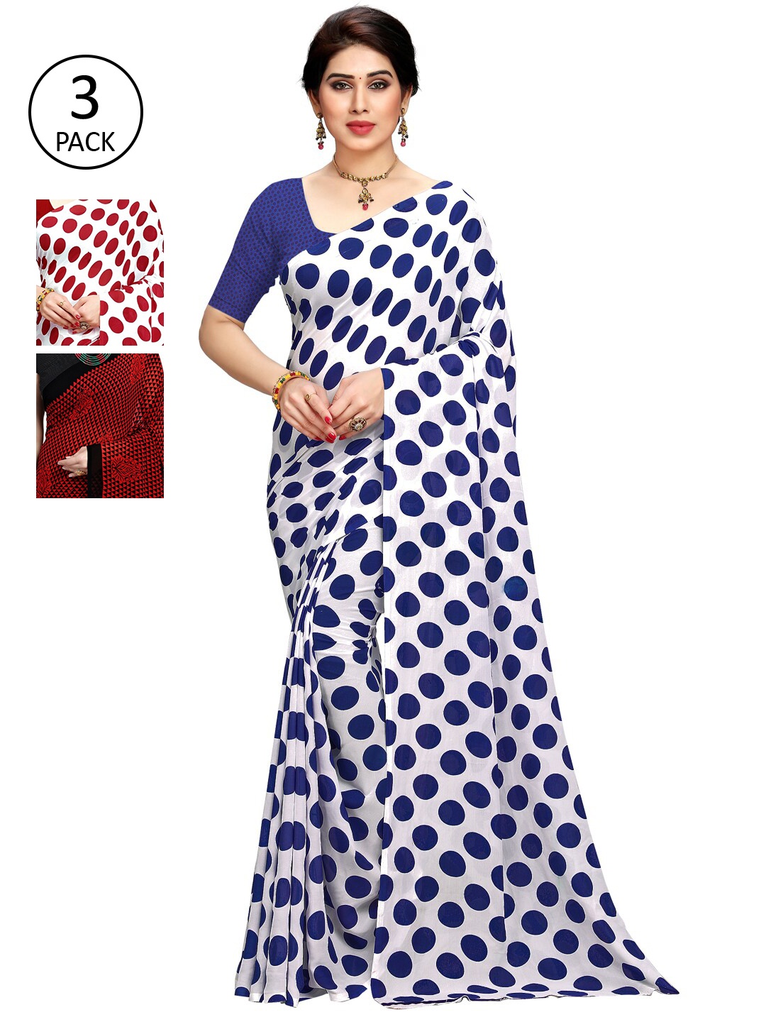 

KALINI Pack Of 3 White & Blue Saree