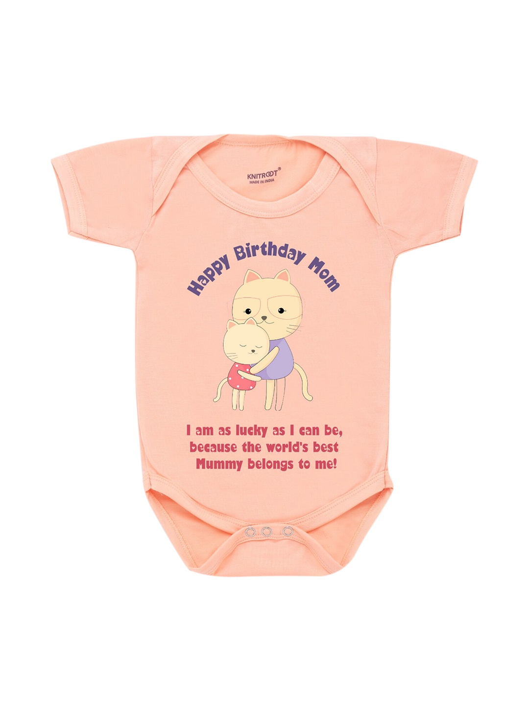 

KNITROOT Infant Baby Cotton Peach Coloured Front Printed Bodysuit