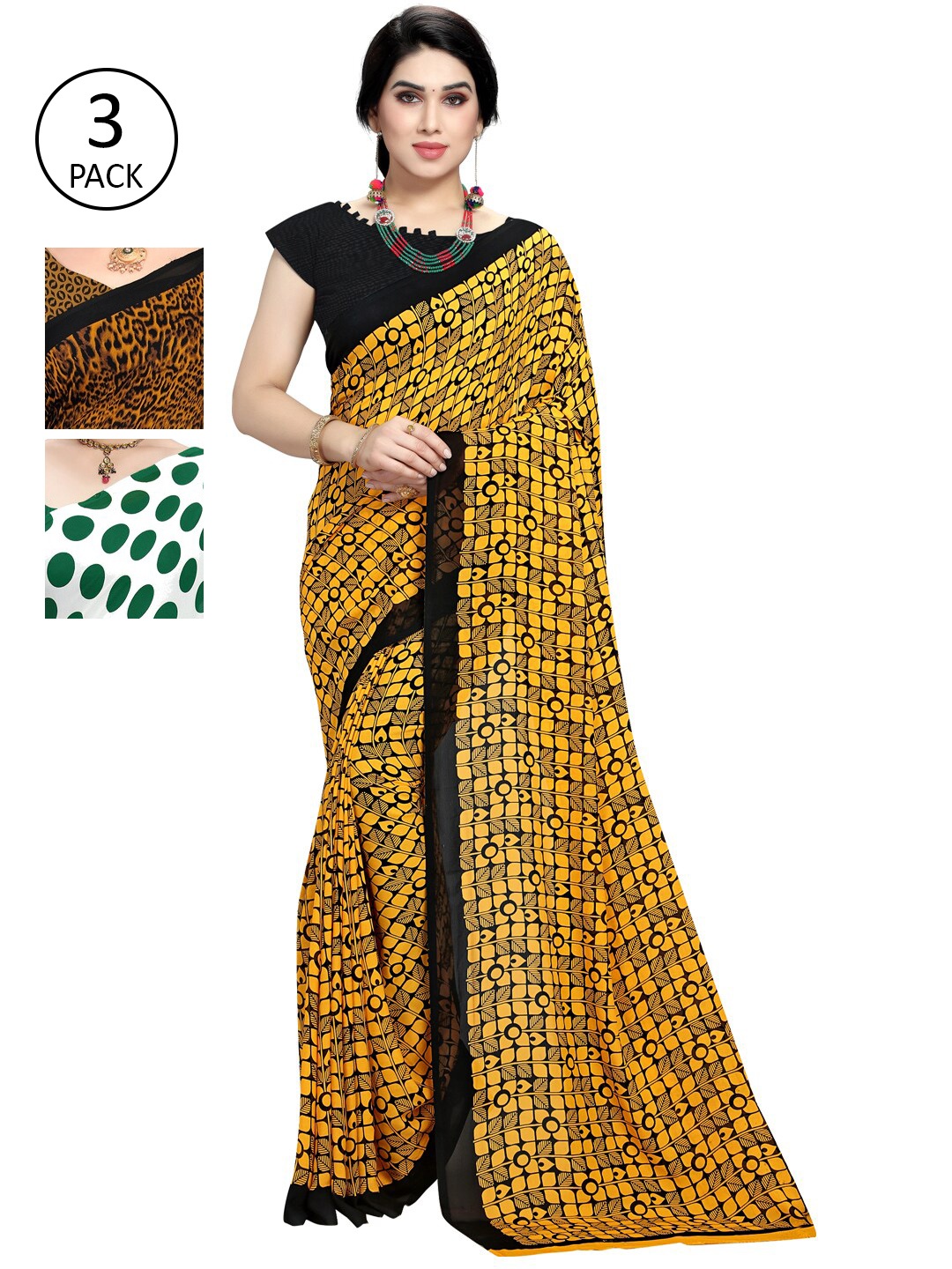 

KALINI Pack Of 3 Yellow & Green Saree