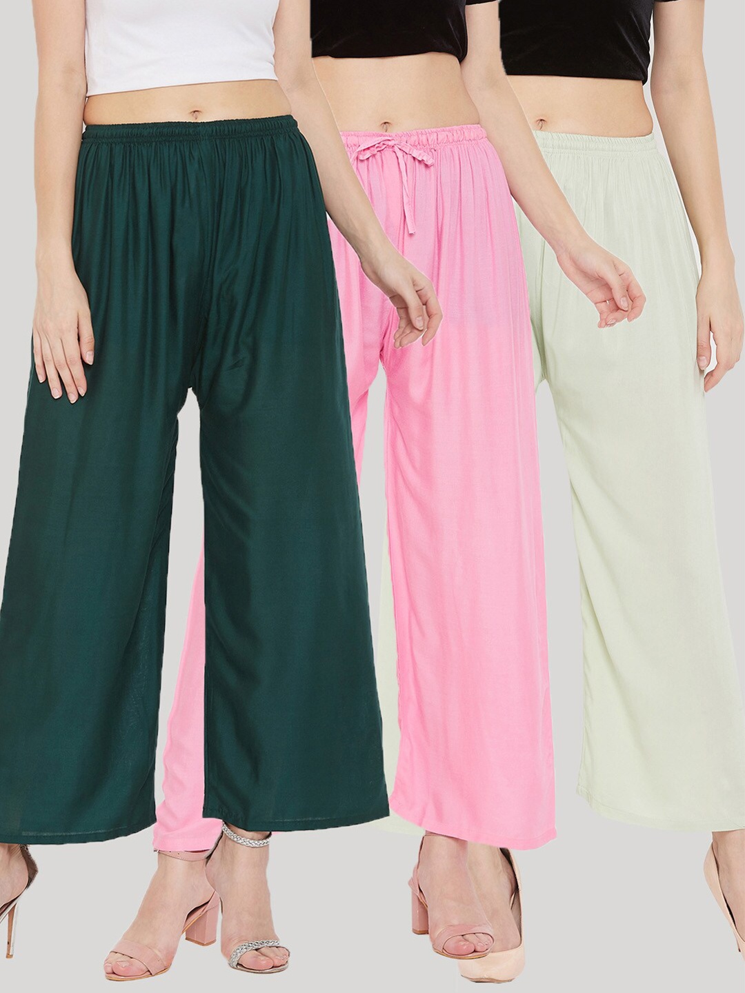 

Clora Creation Women Pack of 3 Knitted Palazzos, Green
