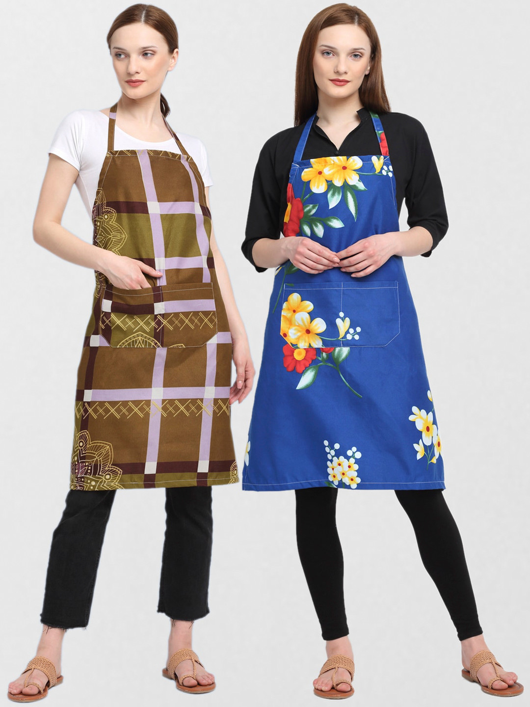 

KLOTTHE Unisex Pack Of 2 Printed Cotton 210 TC Aprons, Brown