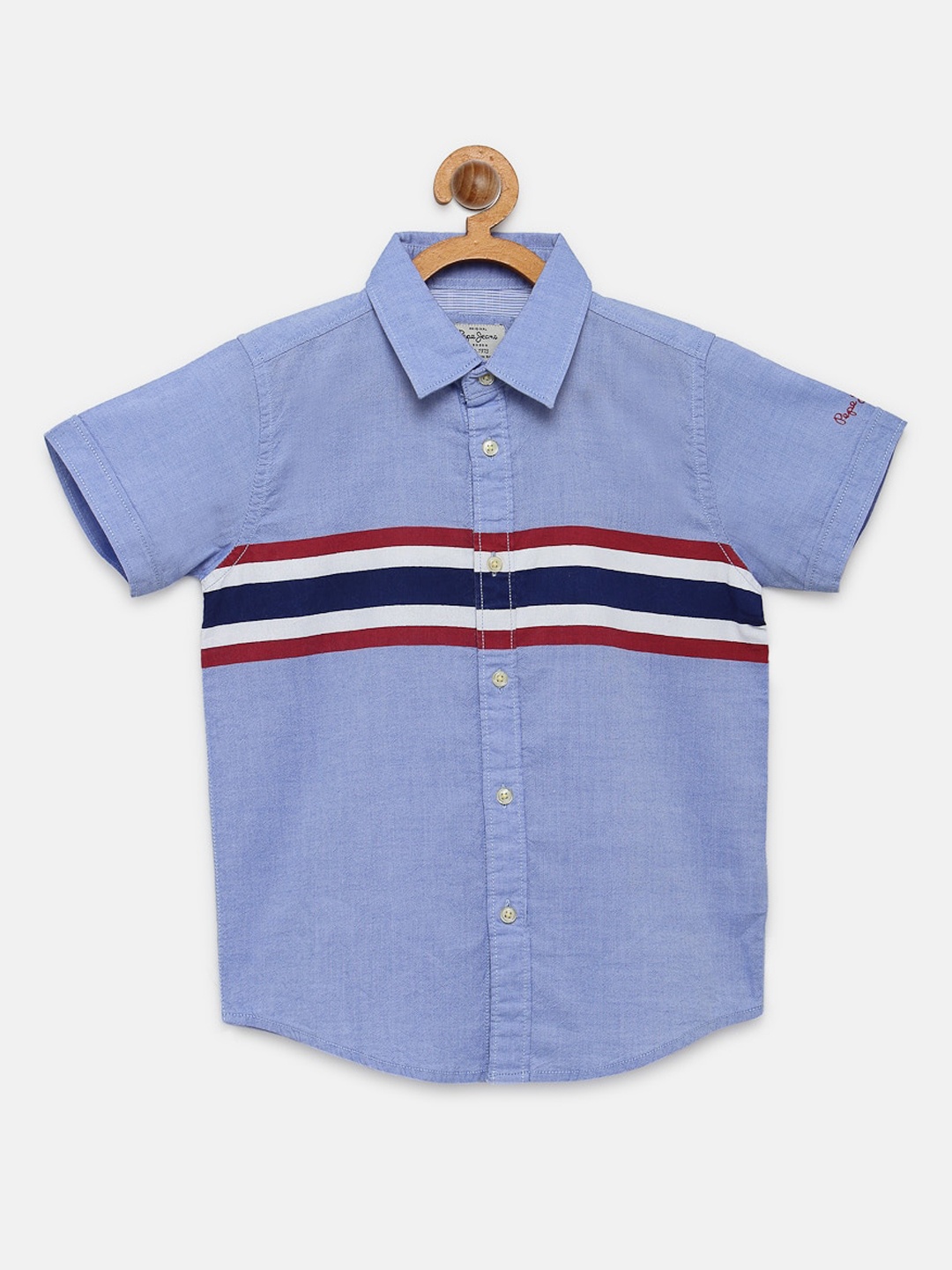 

Pepe Jeans Boys Blue Striped Pure Cotton Casual Shirt