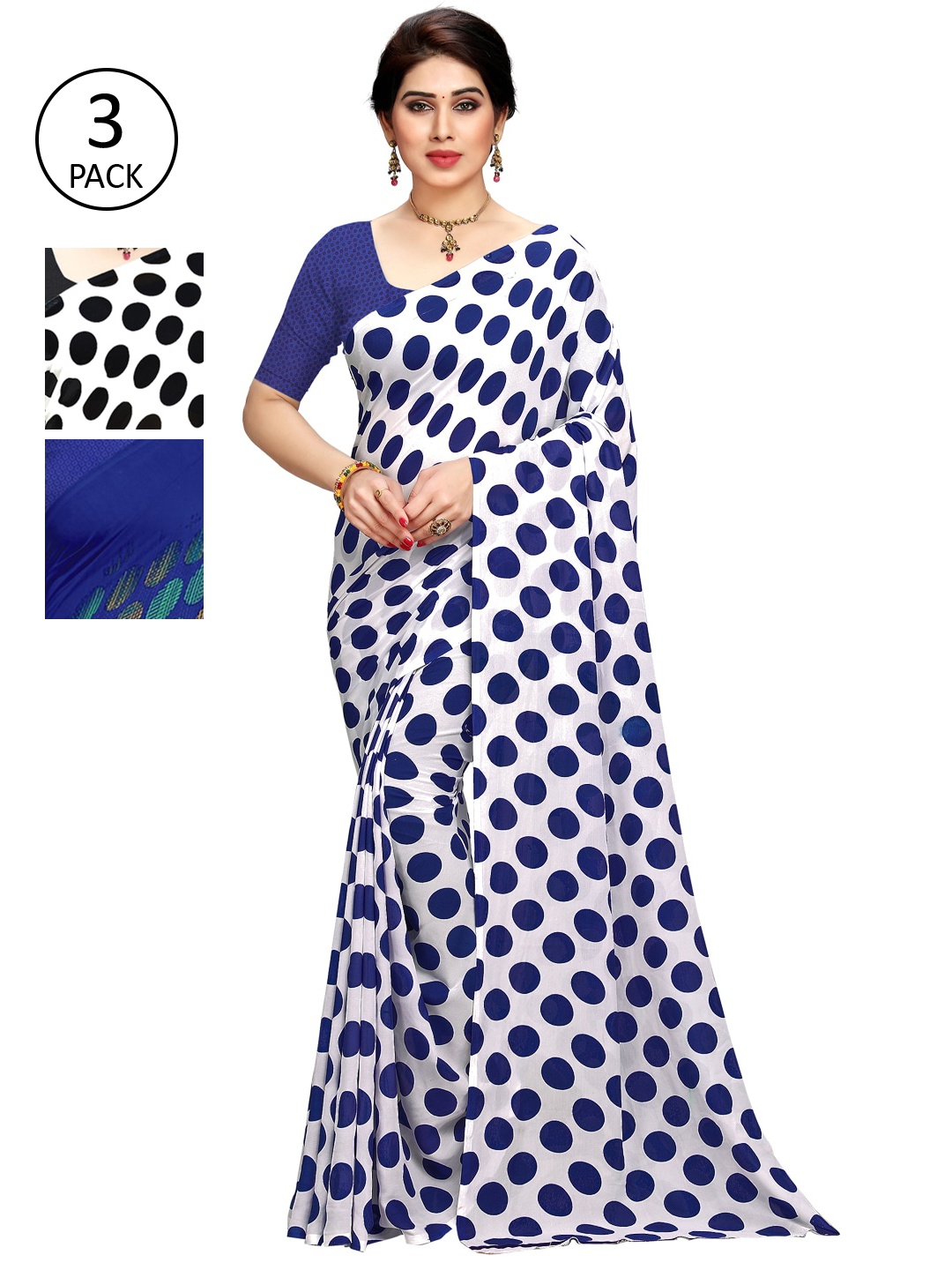 

KALINI Women Pack Of 3 Printed Sarees, White