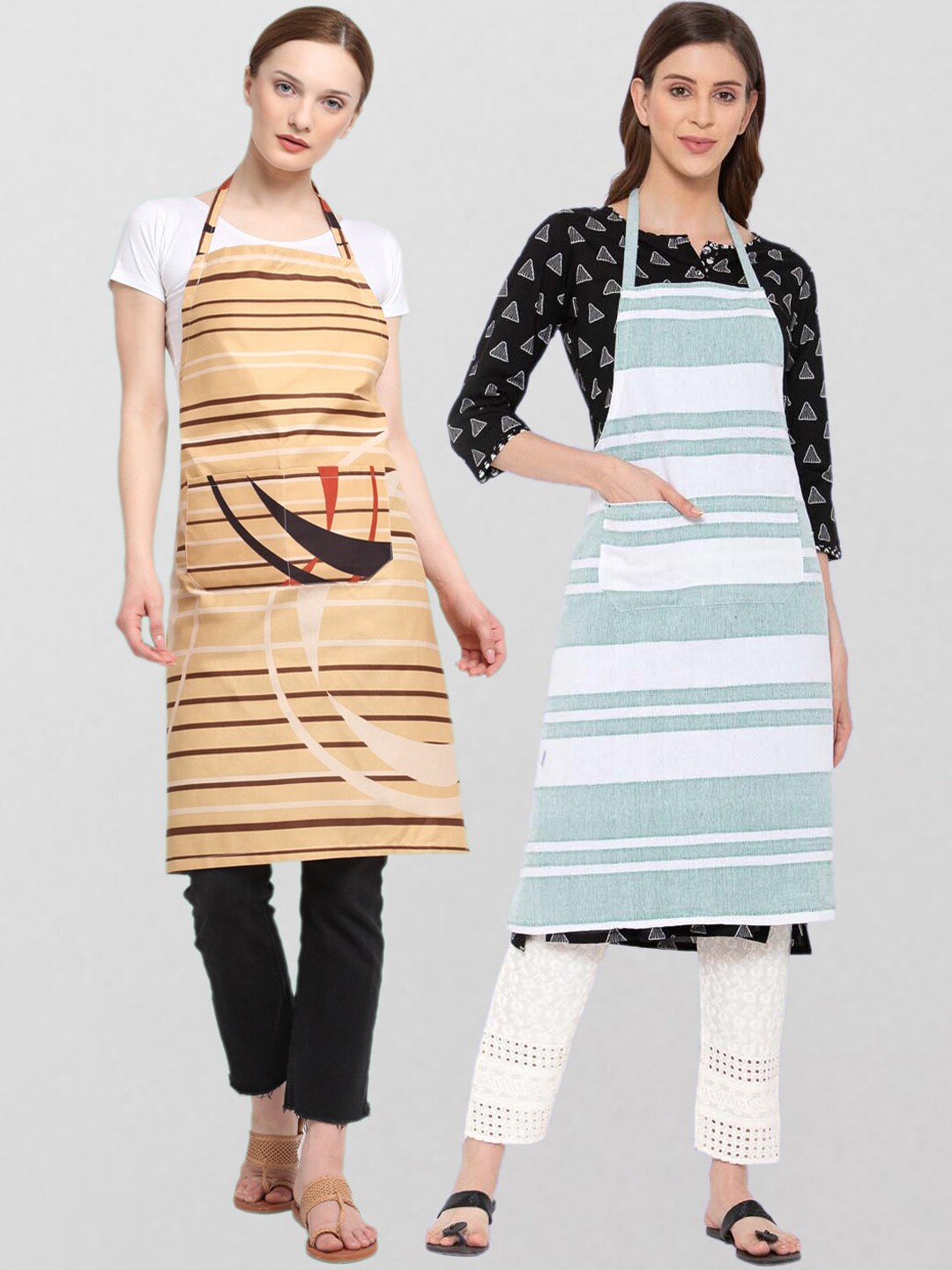 

KLOTTHE Unisex Pack Of 2 Printed 210 TC Cotton Aprons, Beige