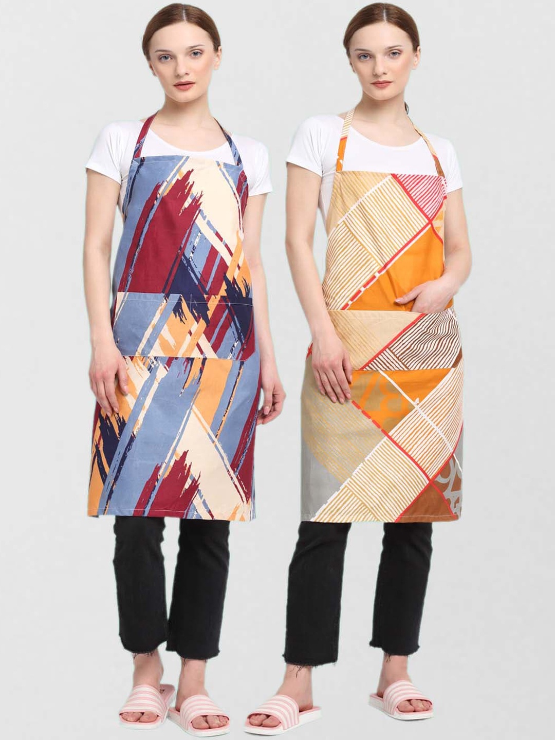 

KLOTTHE Pack Of 2 Printed 210TC Cotton Aprons, Brown
