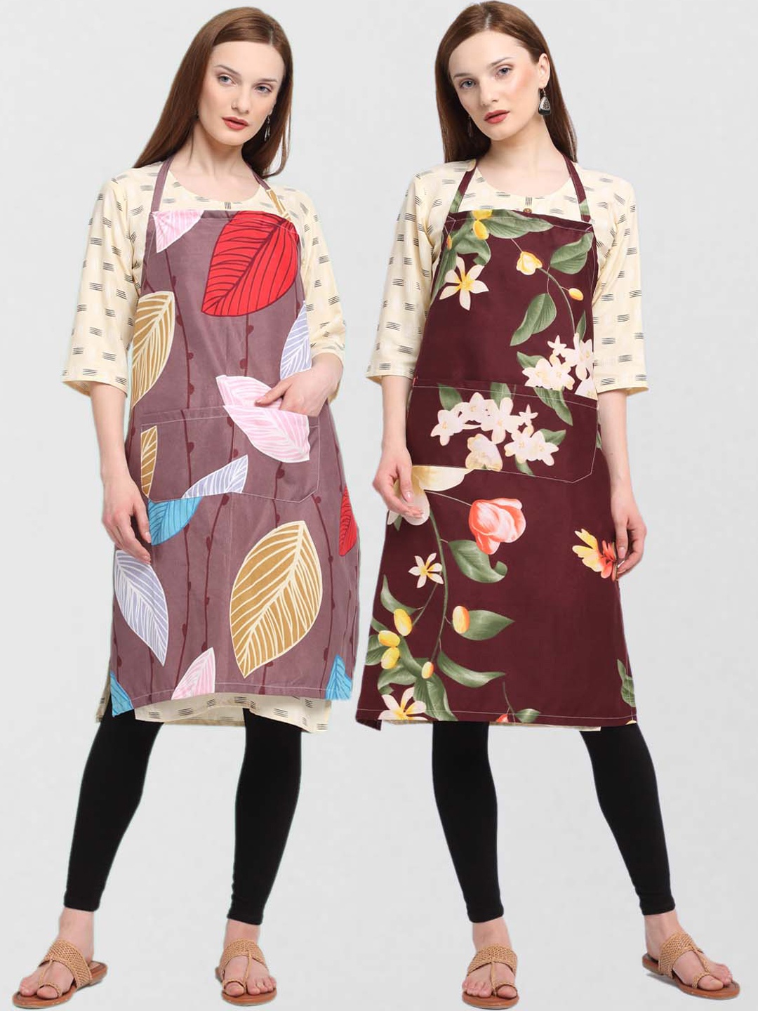 

KLOTTHE Unisex Pack Of 2 Printed 210 TC Cotton Aprons, Maroon