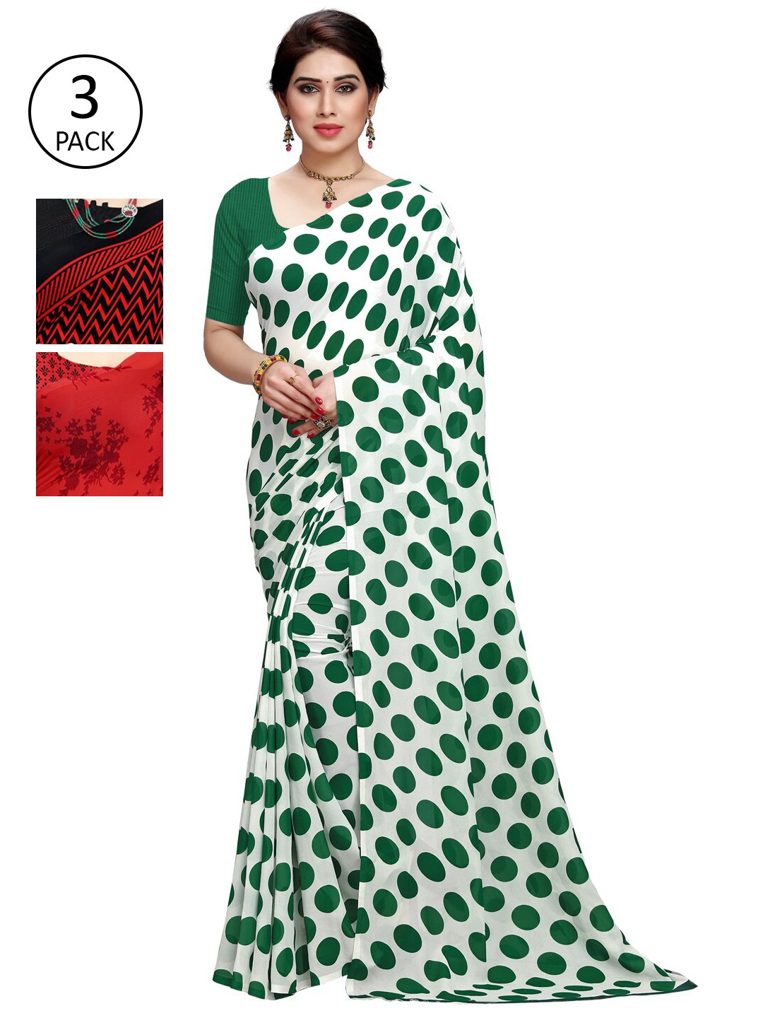 

KALINI Women Pack of 3 Printed Poly Georgette Sarees, White