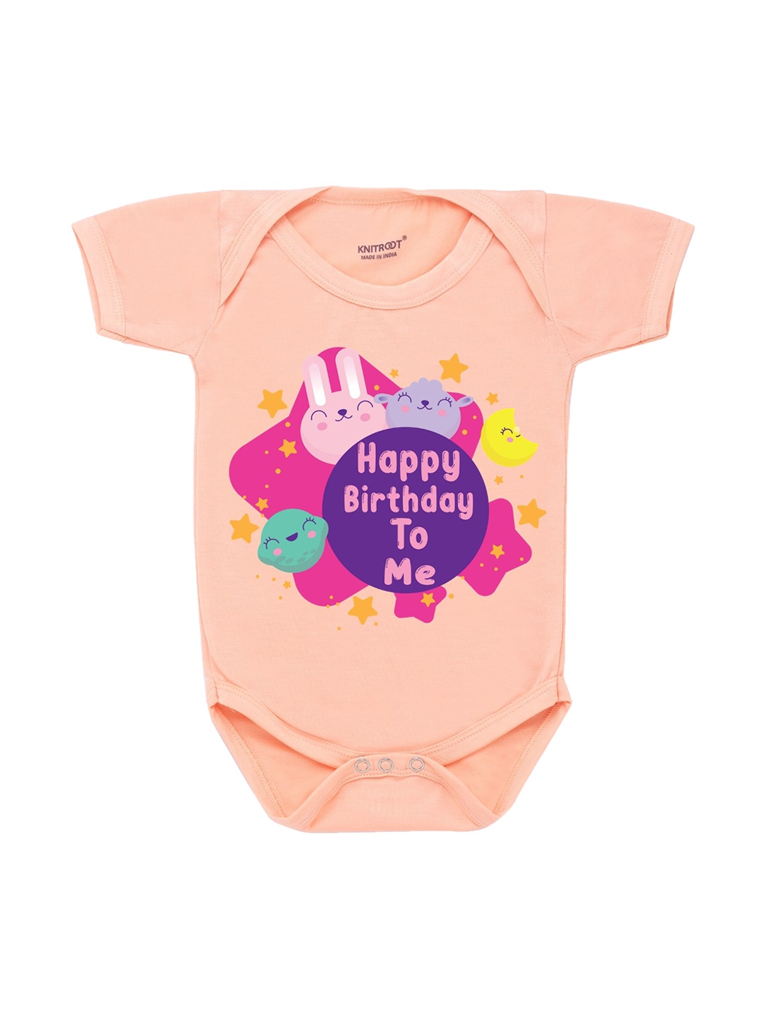 

KNITROOT Infant Baby Peach-Coloured & Pink Front Printed Bodysuit