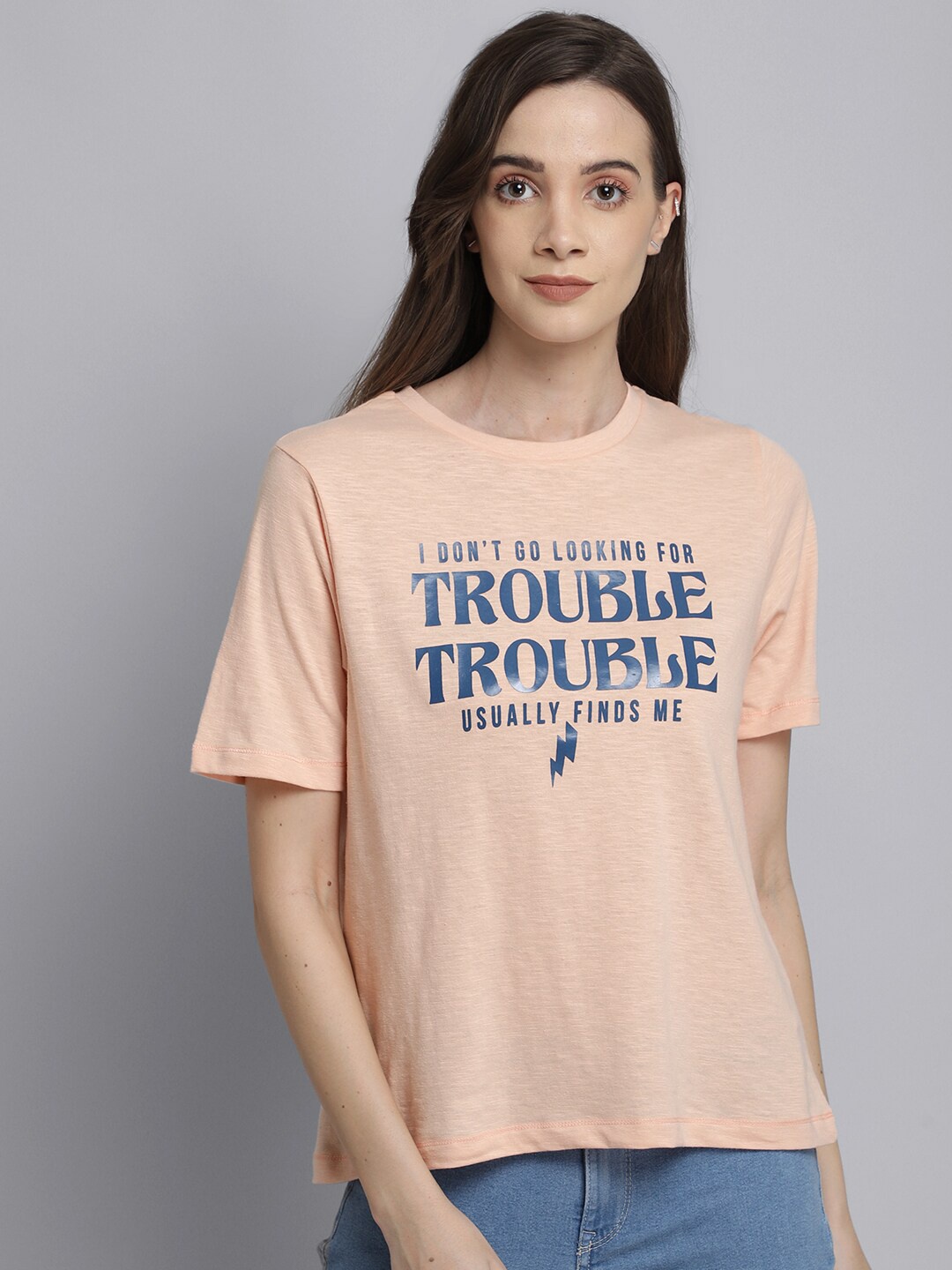 Free Authority Women Peach-Coloured Harry Potter Printed Pure Cotton T-shirt