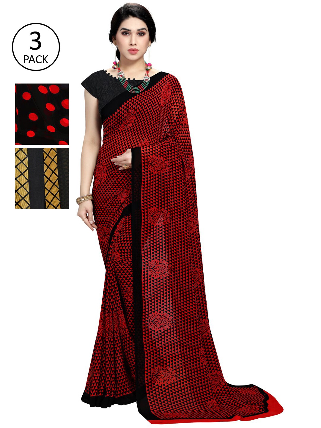 

KALINI Red & Black Pack of 3 Saree