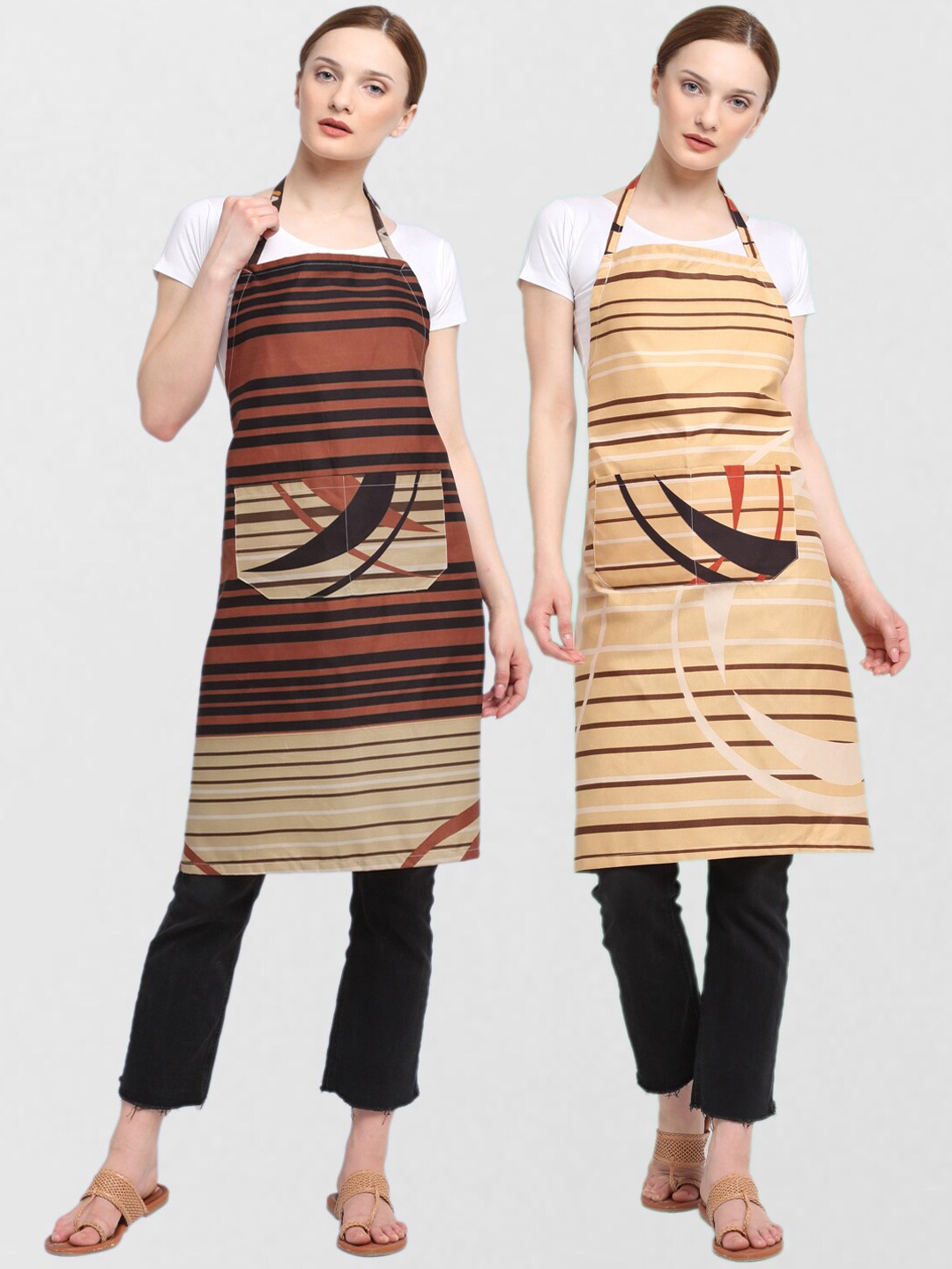 

KLOTTHE Unisex Pack Of 2 Printed Cotton 210 TC Aprons, Beige