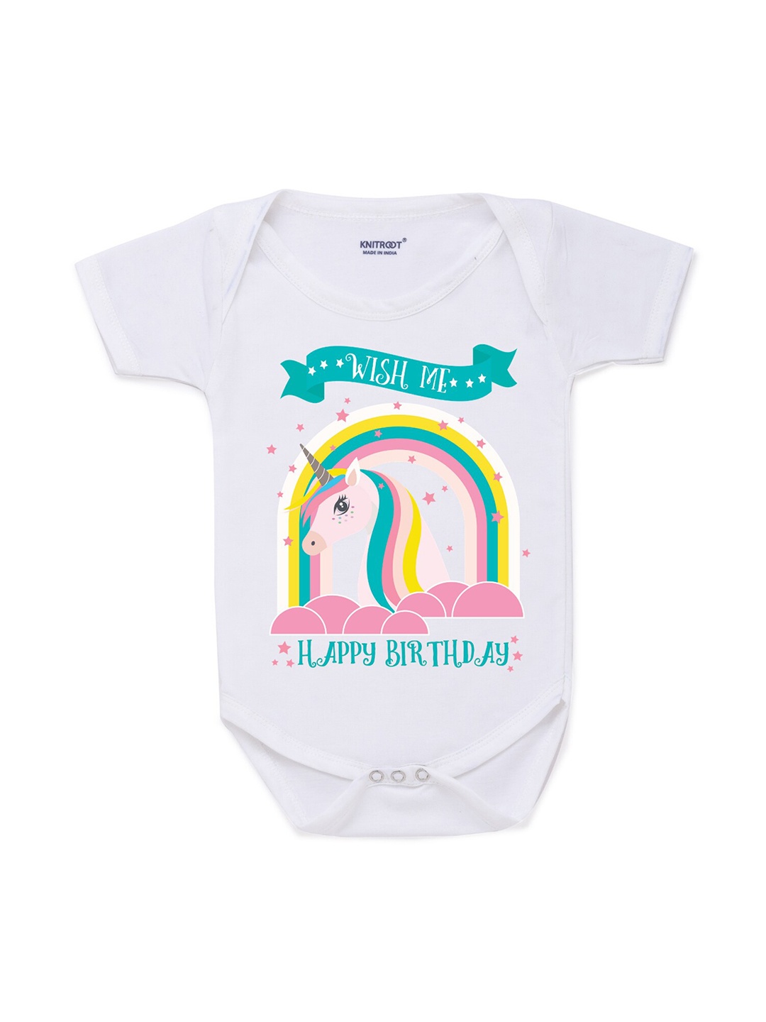 

KNITROOT Infant Kids White & Pink Unicorn Printed Bodysuit