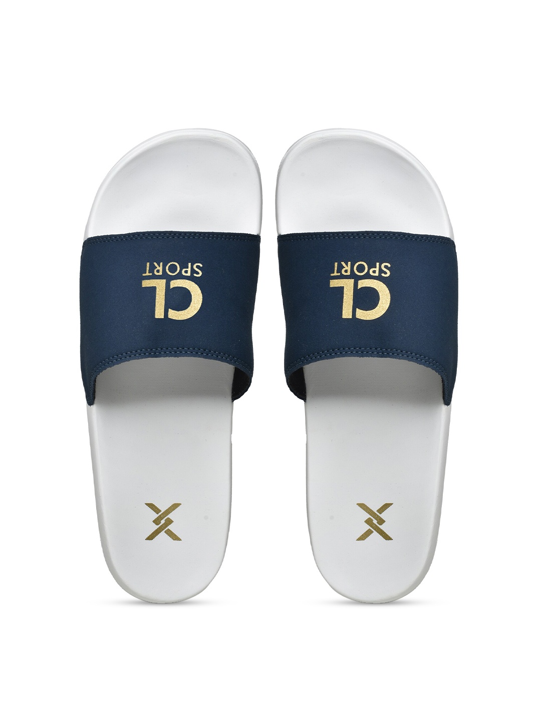

Carlton London sports Men Navy Blue & Gold-Toned Printed Sliders