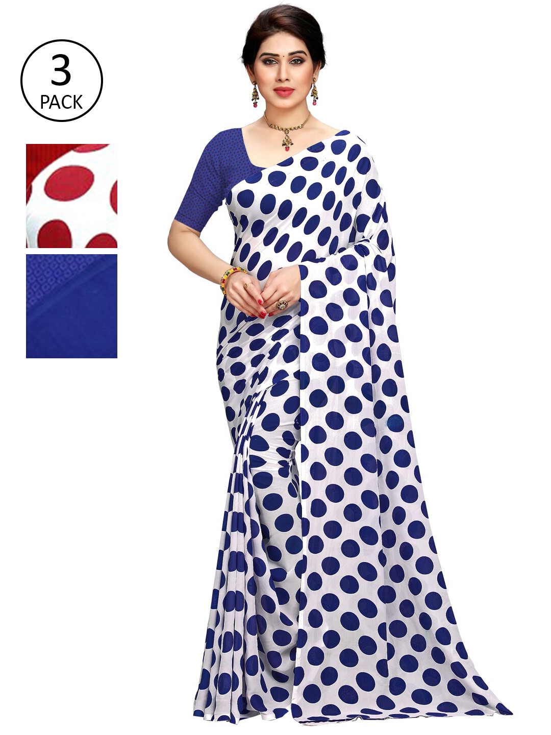 

KALINI Pack Of 3 White & Red Saree