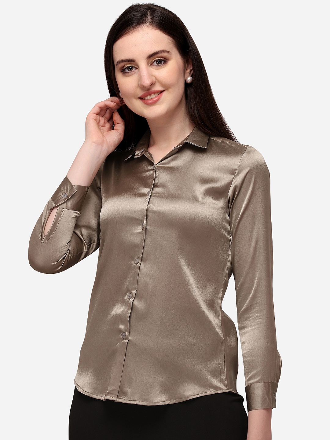 

Fbella Women Copper Gold-Toned Satin Formal Shirt