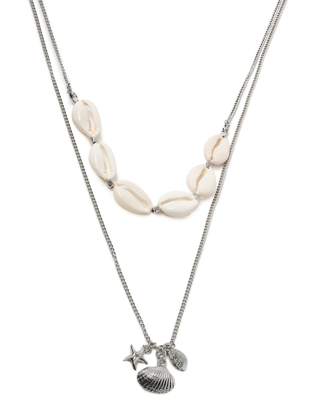 

FOREVER 21 Silver & Cream-Coloured Layered Necklace