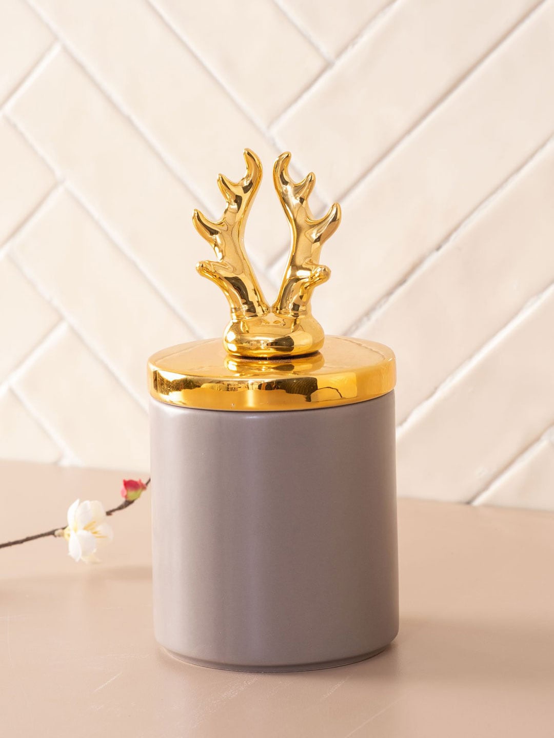 

THEDECORKART Grey & Gold-Toned Large Reindeer Storage Canister