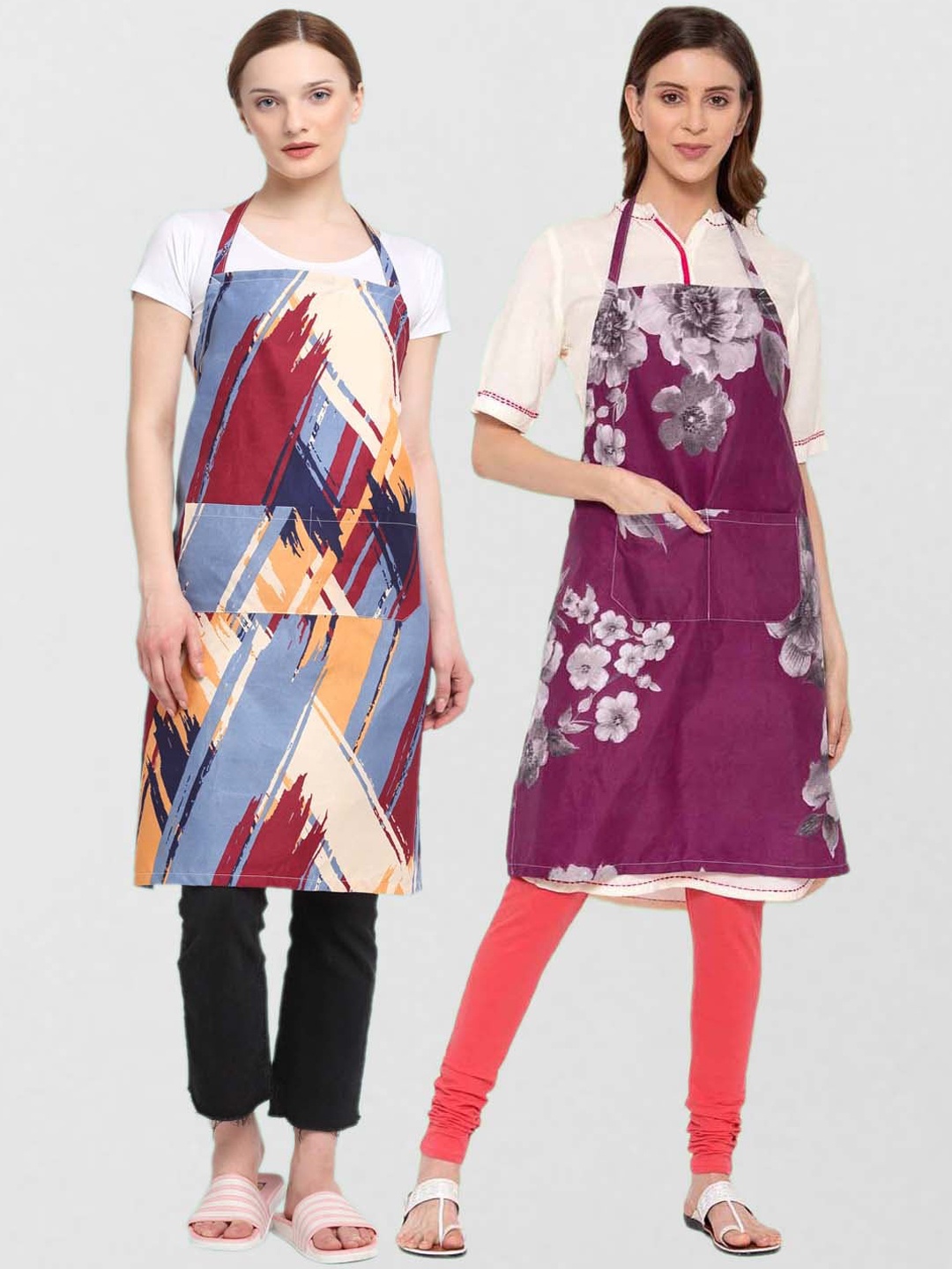 

KLOTTHE Unisex Pack Of 2 Printed 210 TC Cotton Aprons, Purple
