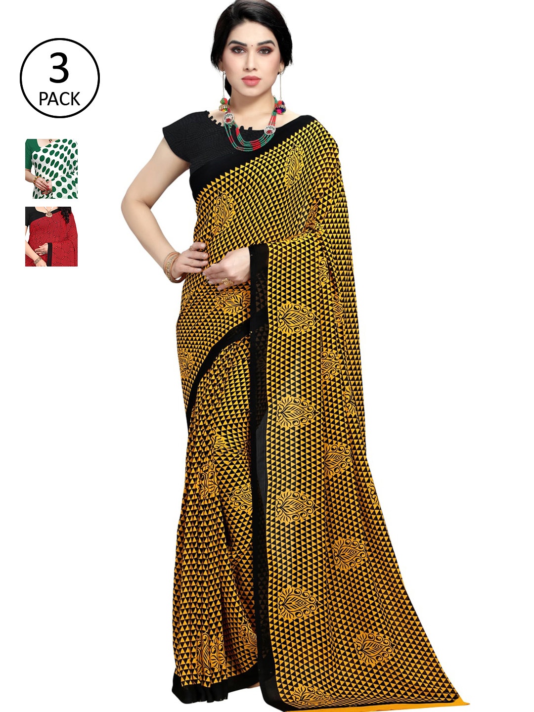 

KALINI Women Pack of 3 Printed Poly Georgette Sarees, White
