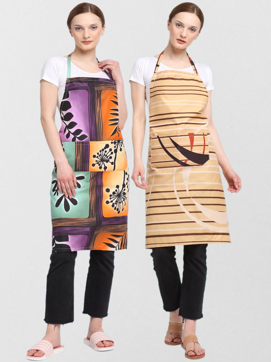 KLOTTHE Pack Of 2 Printed 210TC Cotton Aprons, Purple