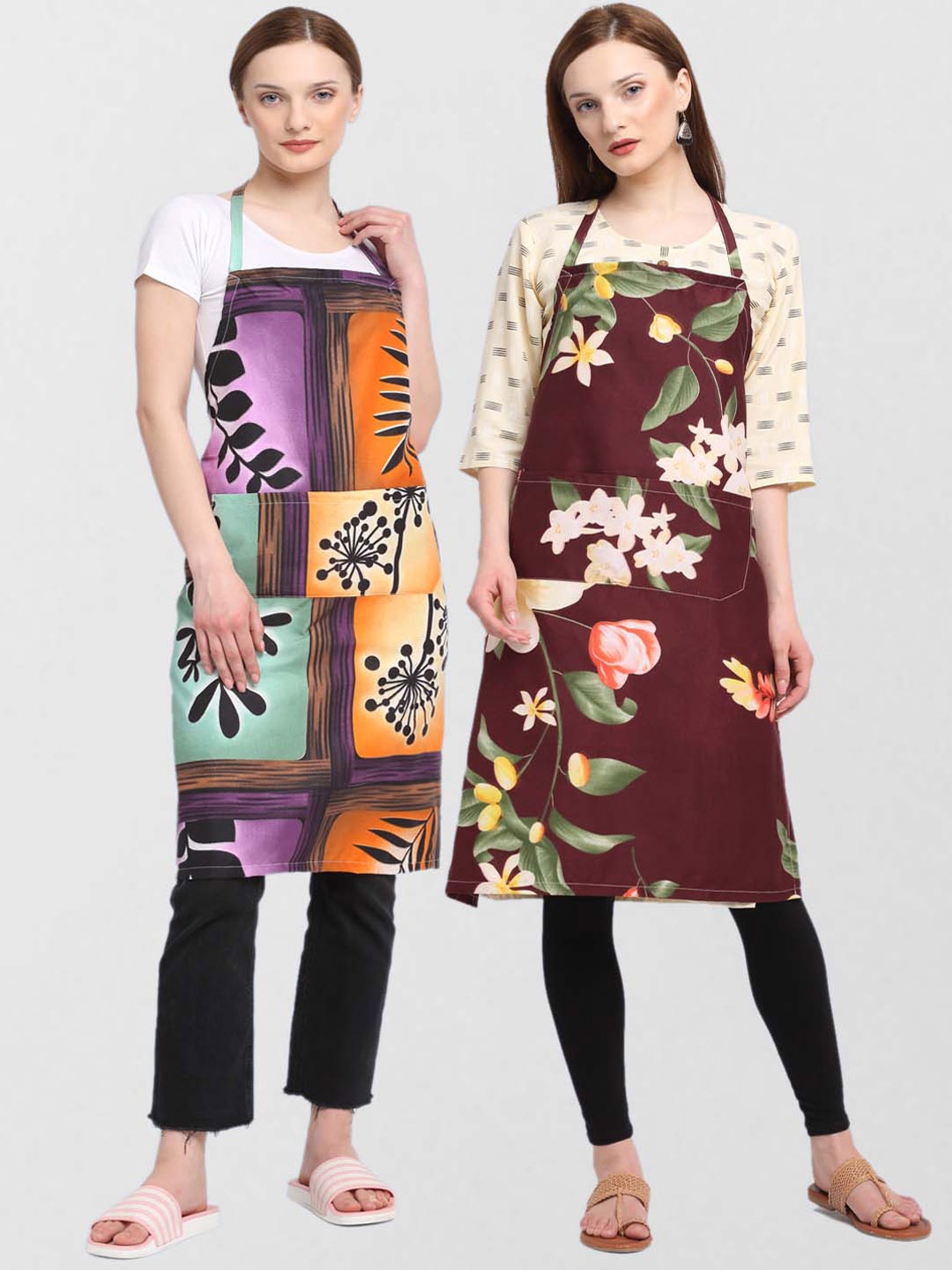 

KLOTTHE Unisex Pack Of 2 Printed 210 TC Cotton Aprons, Maroon