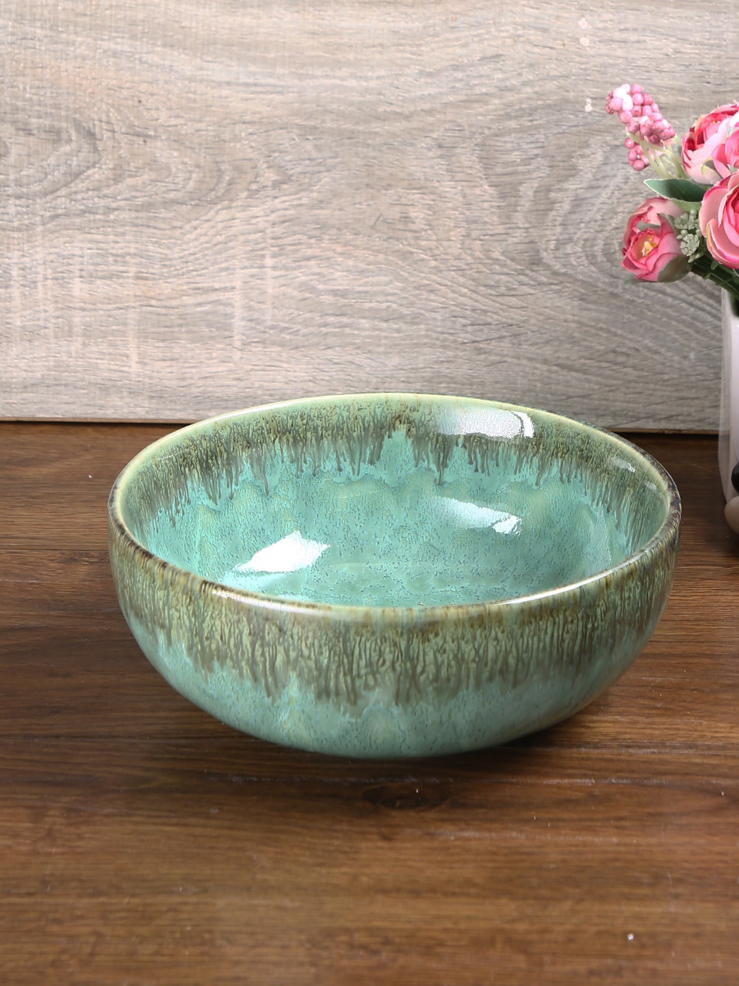 

Aapno Rajasthan Sea Green & Brown Ceramic Bowl