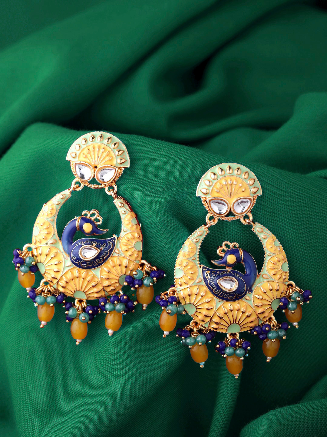 

Yellow Chimes Gold-Plated & Yellow Contemporary Chandbalis Earrings