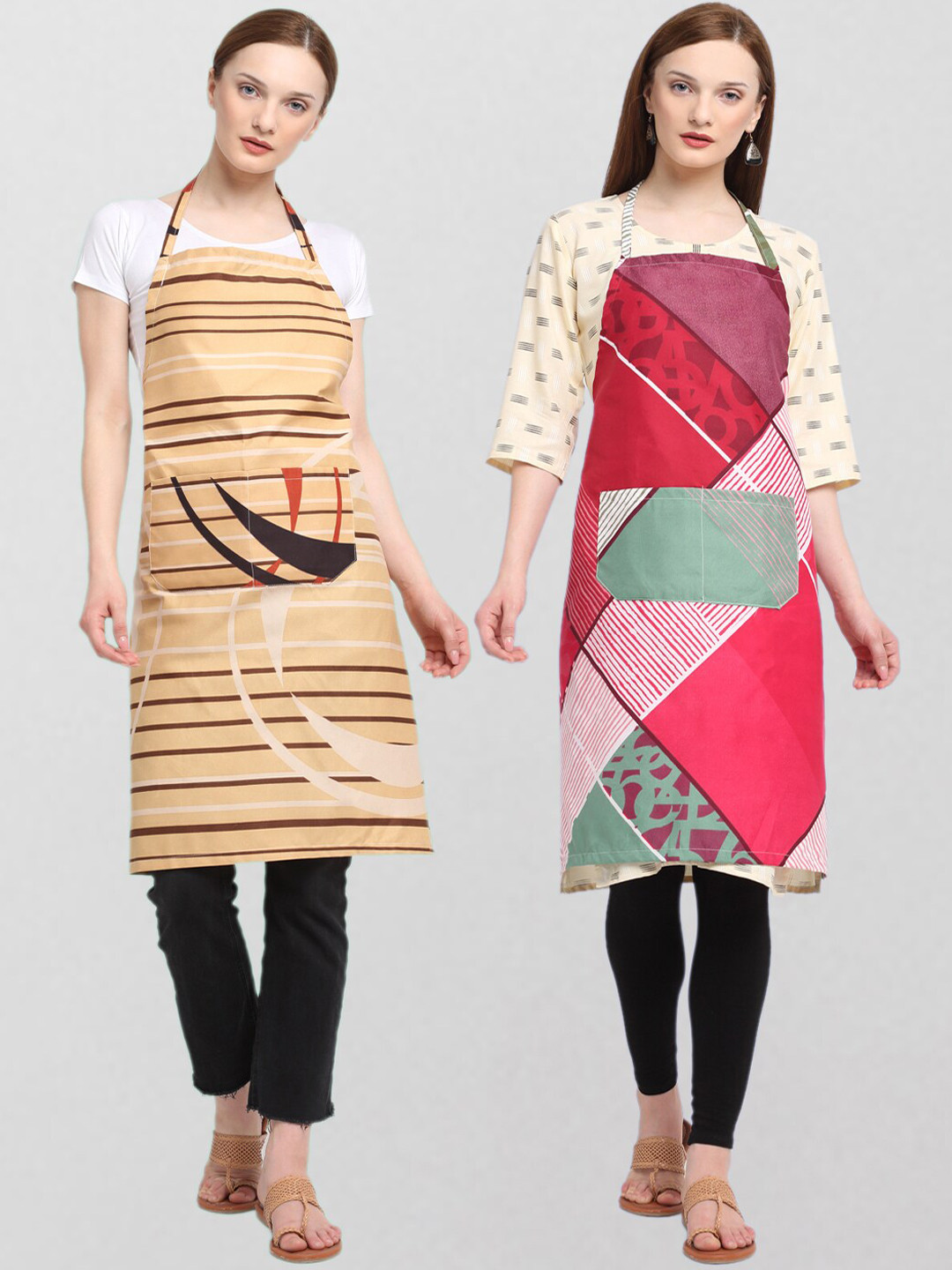 

KLOTTHE Unisex Pack Of 2 Printed 210TC Cotton Aprons, Beige