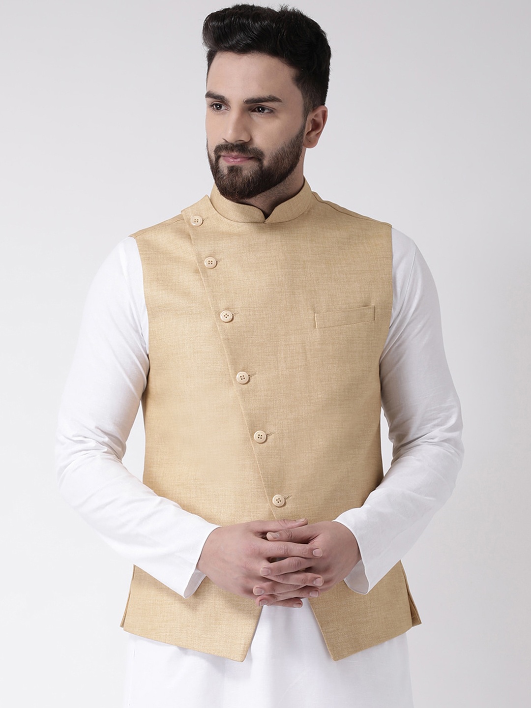 

TABARD Men Beige Pure Cotton Nehru Jacket