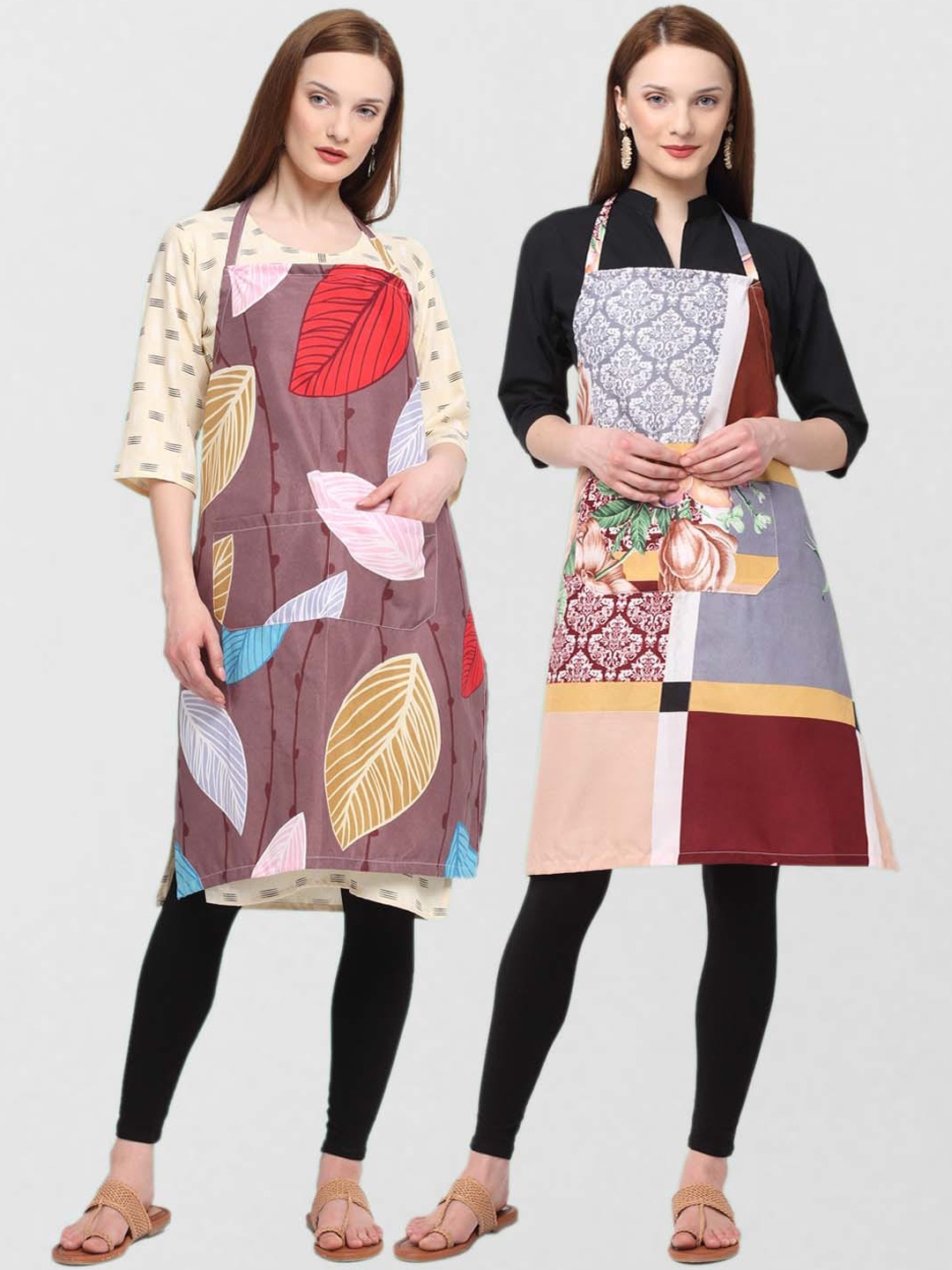 

KLOTTHE Pack Of 2 Printed 210 TC Cotton Aprons, Purple