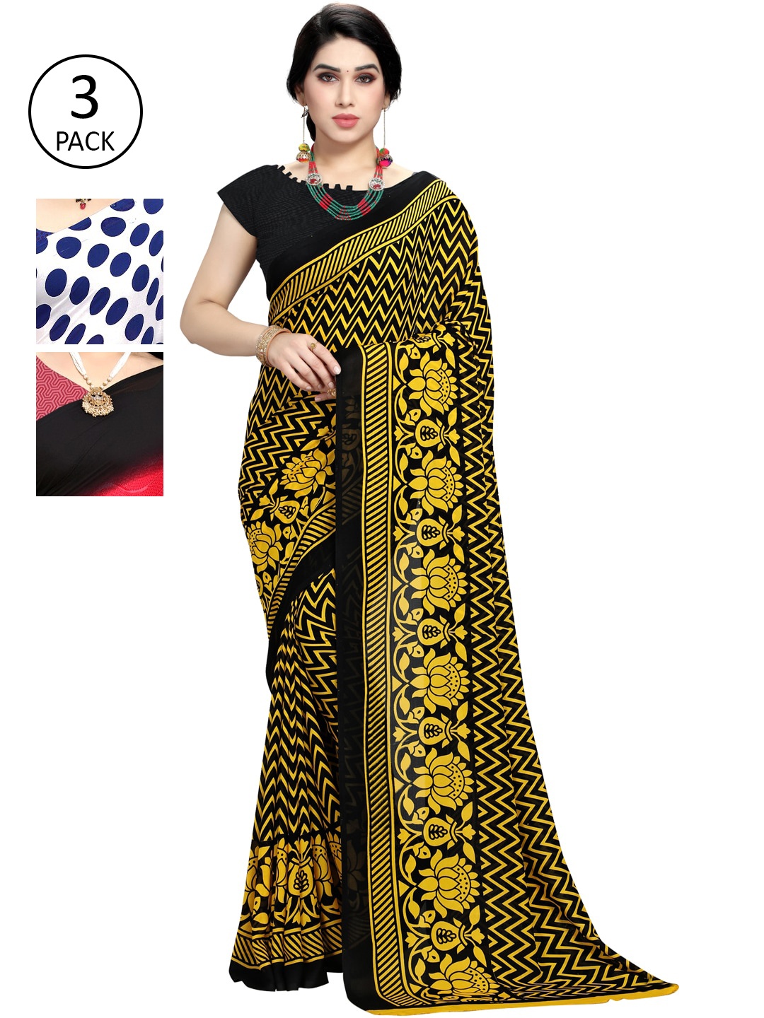 

KALINI Pack Of 3 White & Blue Saree