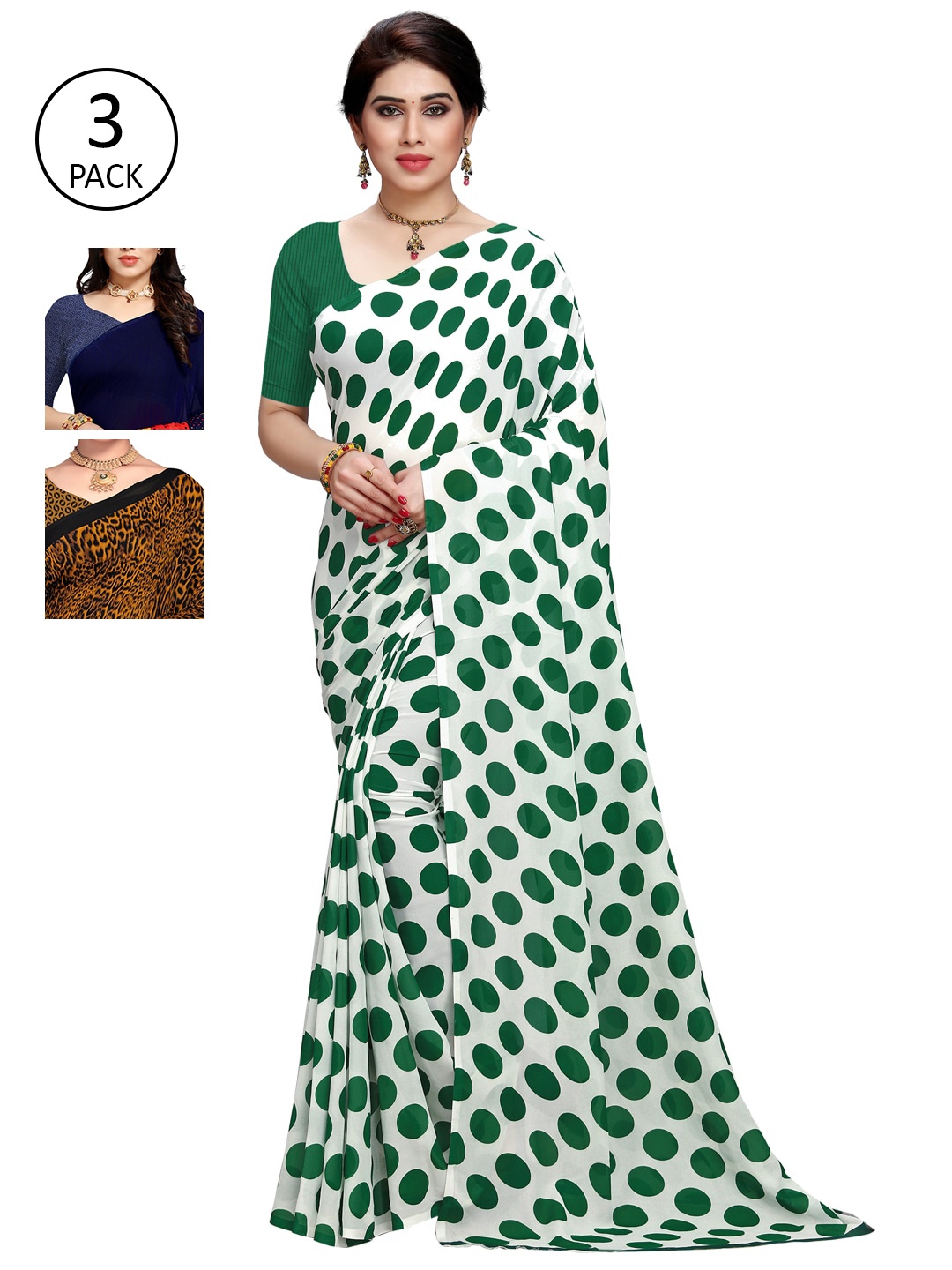 

KALINI Pack of 3 Poly Georgette Sarees, White