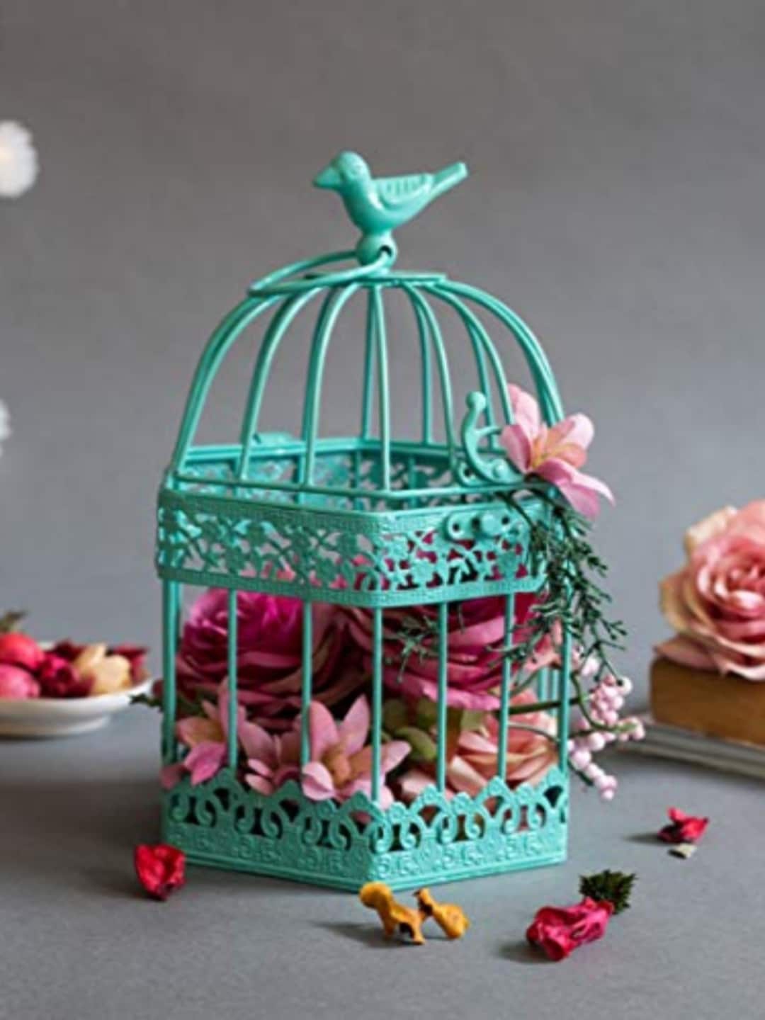 

Chumbak Teal Blue Filigree Bird Cage Showpiece