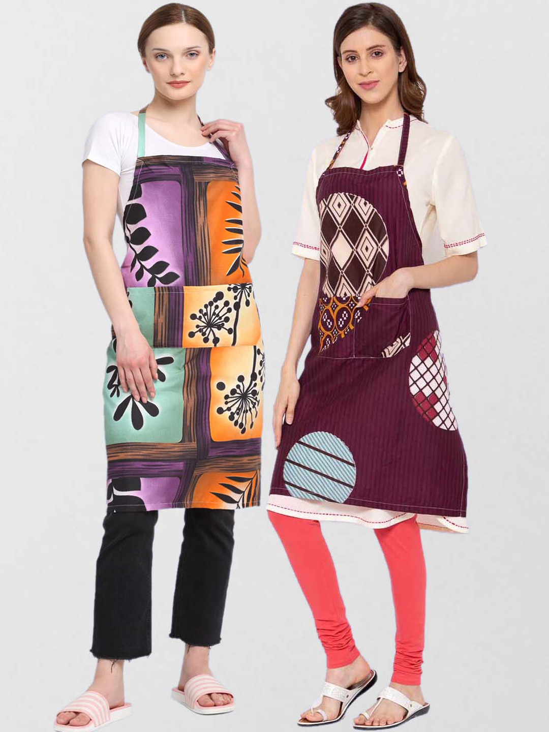 

KLOTTHE Unisex Pack Of 2 Printed 210 TC Cotton Aprons, Maroon