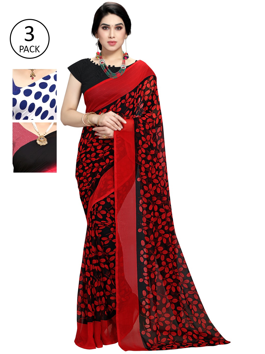 

KALINI Pack of 3 Printed Poly Georgette Saree, Multi