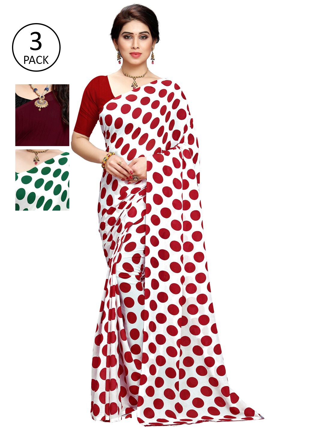 

KALINI Women Pack Of 3 Printed Sarees, White