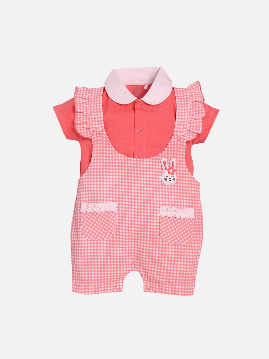 

BABY GO Infant Girls Pink & White Pure Cotton Shirt with Dungarees
