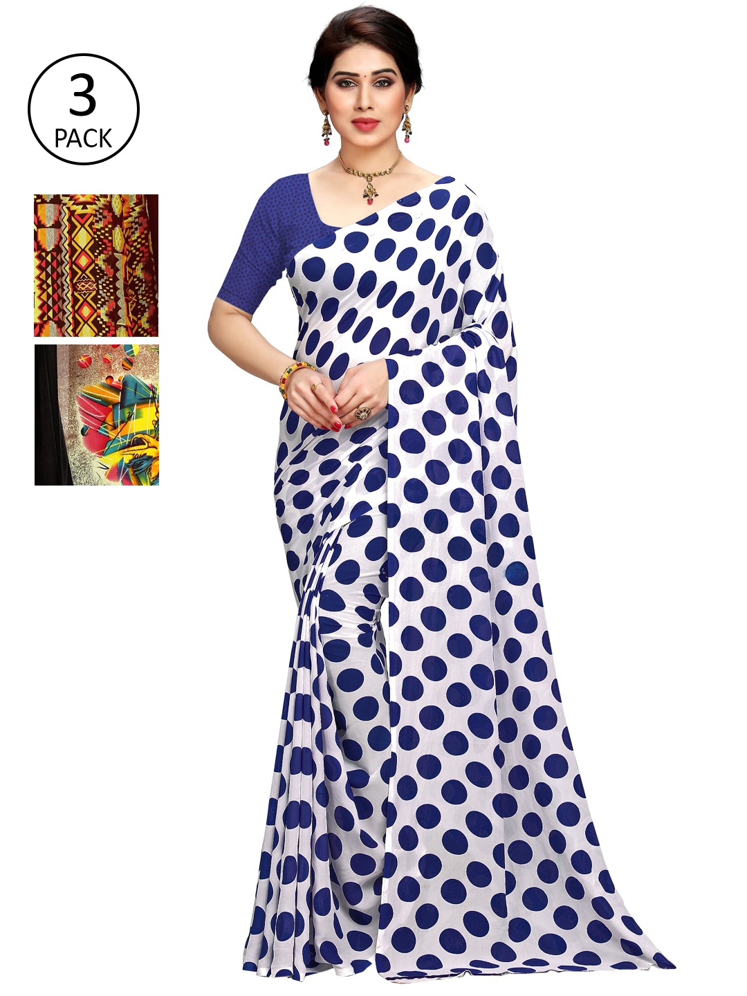 

KALINI Pack of 3 Printed Poly Georgette Saree, Multi