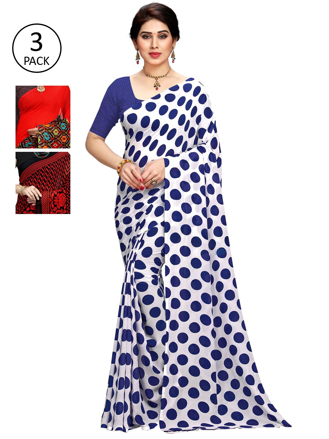 

KALINI Pack Of 3 White & Red Saree