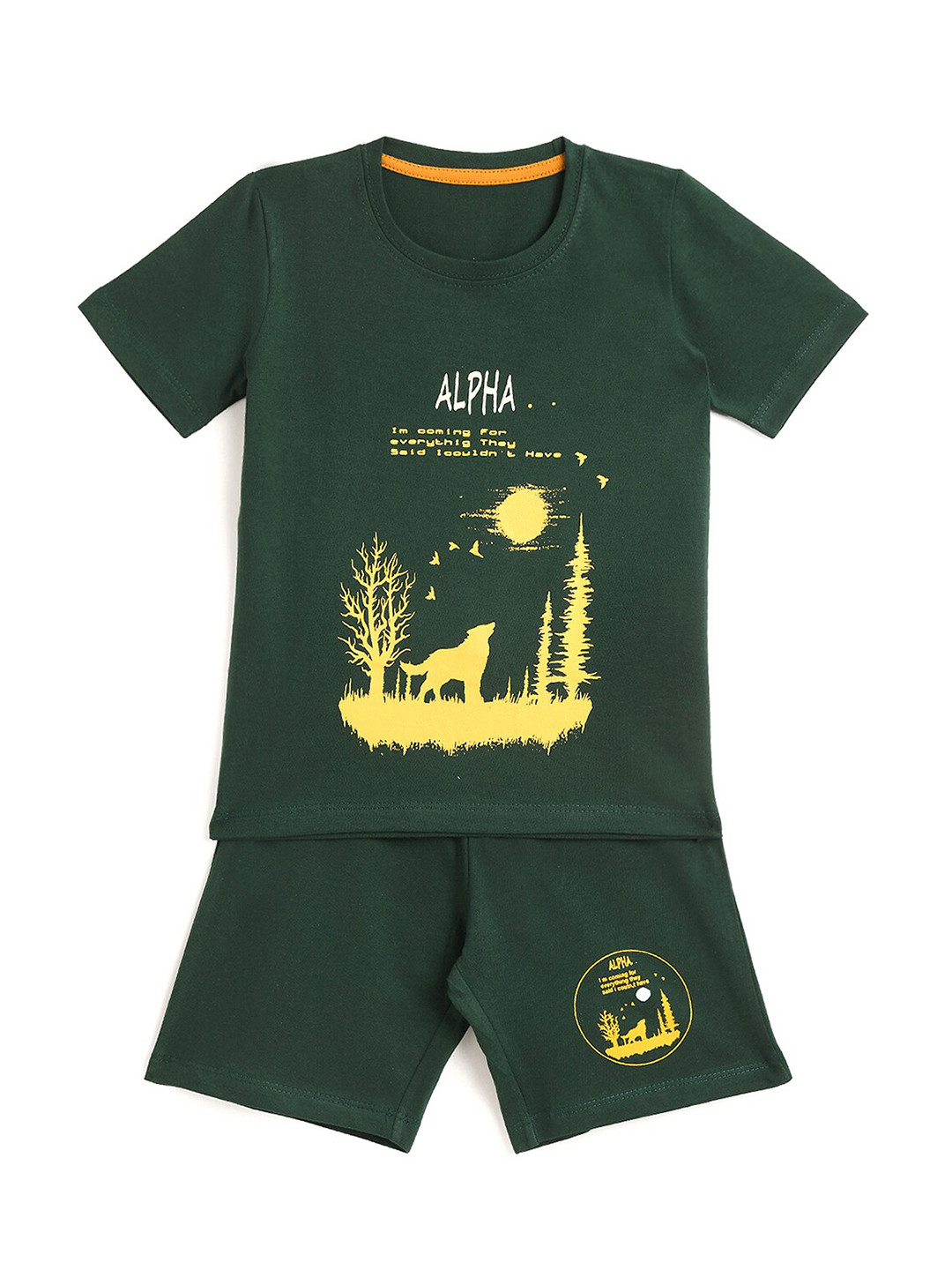 

YK Boys Green & Yellow Printed T-shirt with Shorts