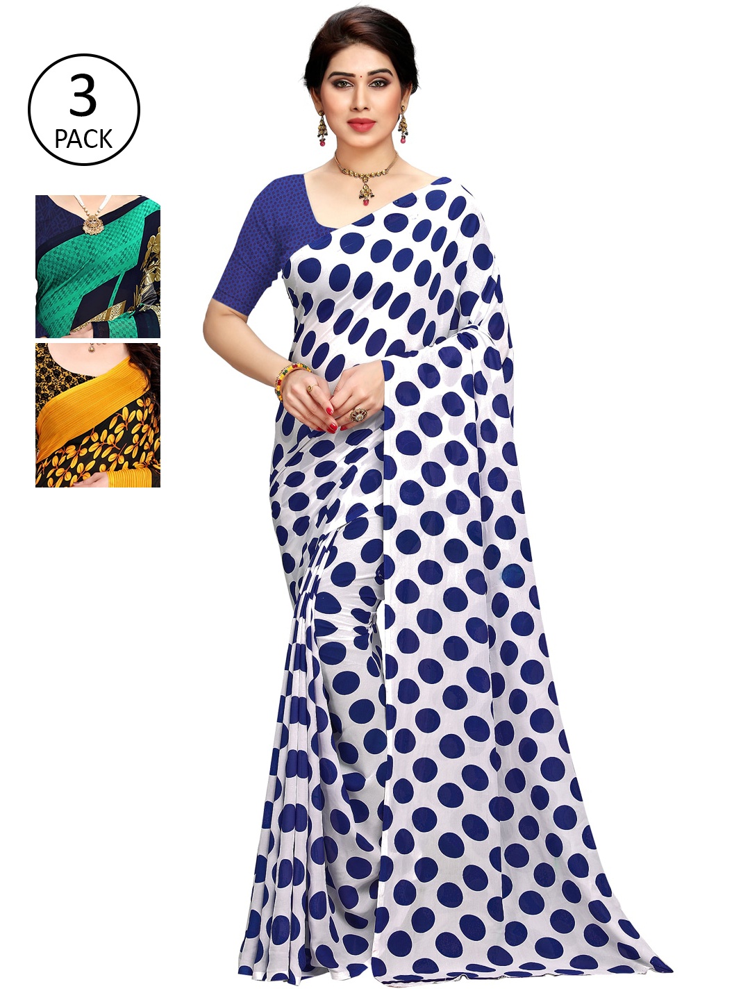 

KALINI Women Pack Of 3 Printed Sarees, Yellow